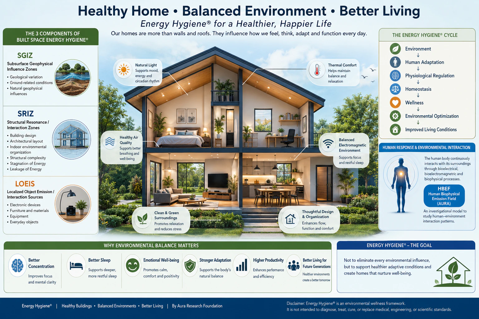 Built Space Energy Hygiene infographic covering SGIZ, SRIZ, LOEIS, and environmental balance