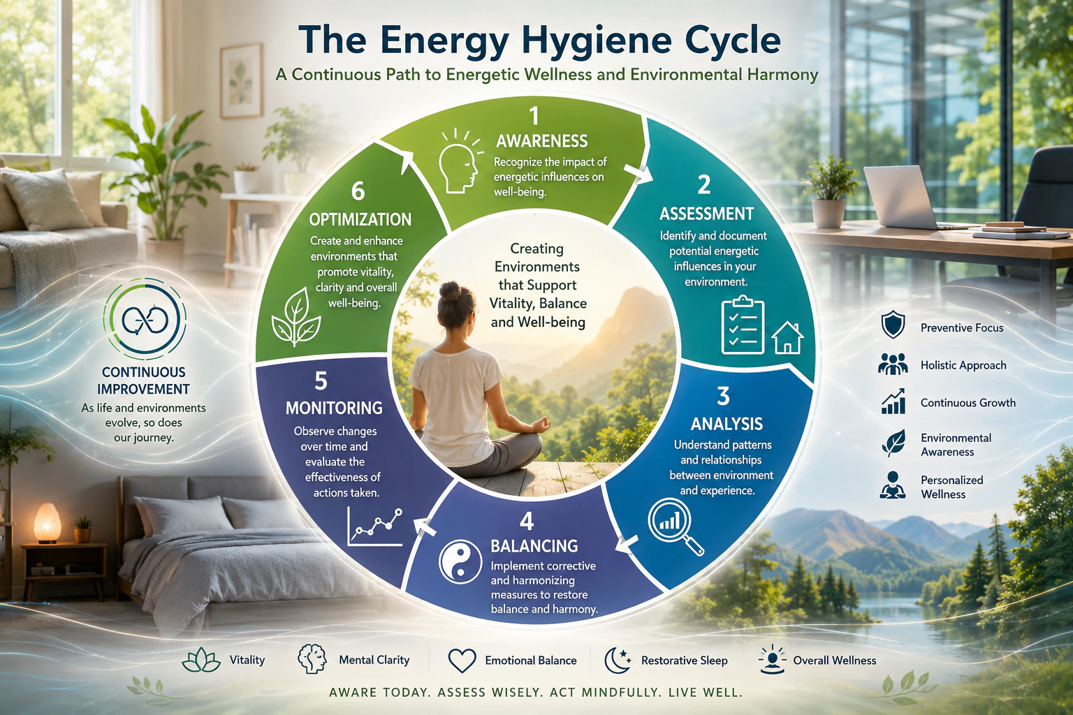 Six-stage Energy Hygiene Cycle from awareness through optimization and continuous improvement